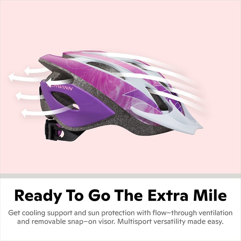 Schwinn Thrasher Kids Bike Helmet, Boys And Girls, Fits 50 - 54cm Circumference, Ages 5-8 Year Olds, Lightweight, Detachable Visor, CPSC Safety Certified, Child, Purple Pattern - Image 2